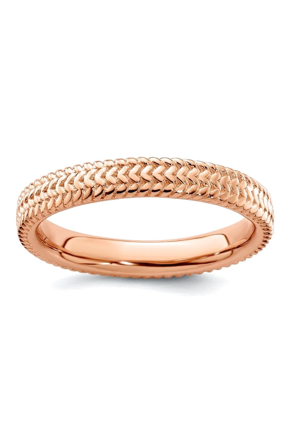925 Sterling Silver Polished Patterned Stackable Pink Plated Ring Size 8 Stackable Ring for Women