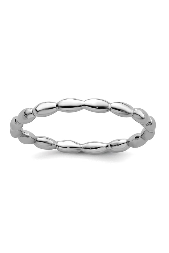 925 Sterling Silver Polished Patterned Stackable Rhodium Rice Ring Size 5 Stackable Ring for Women