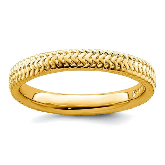 925 Sterling Silver Polished Patterned Stackable Gold Plated Ring Size 7 Stackable Ring for Women