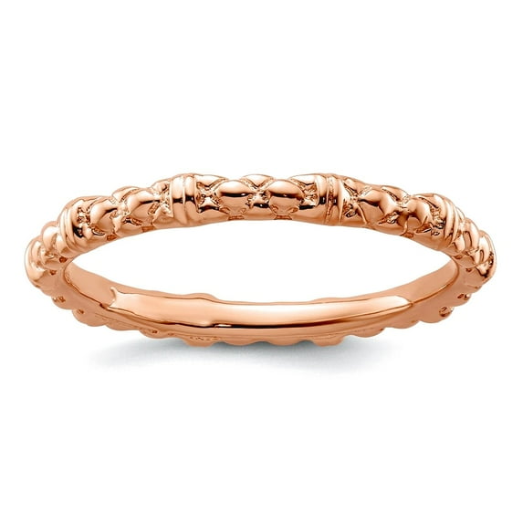 925 Sterling Silver Polished Patterned Stackable Pink Plated Cable Ring Size 10 Stackable Ring for Women