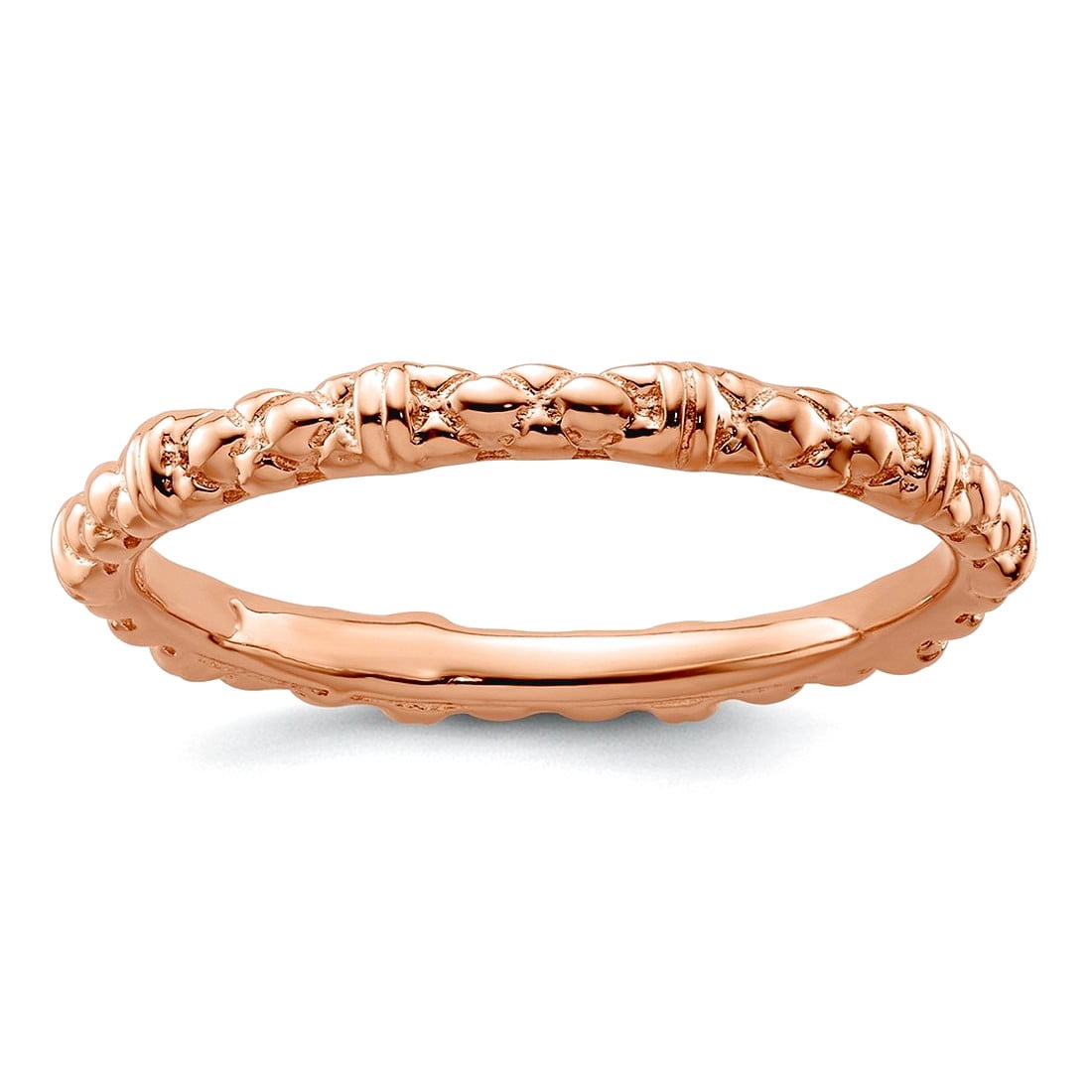 925 Sterling Silver Polished Patterned Stackable Pink Plated Cable Ring Size 7 Stackable Ring for Women