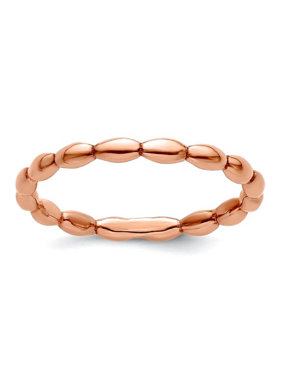 925 Sterling Silver Polished Patterned Stackable Pink Plated Rice Ring Size 7 Stackable Ring for Women