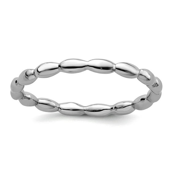 925 Sterling Silver Polished Patterned Stackable Rhodium Rice Ring Size 7 Stackable Ring for Women