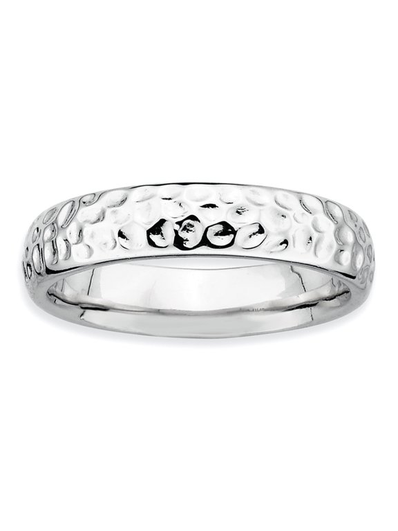 925 Sterling Silver Polished Patterned Stackable Rhodium Ring Size 6 Stackable Ring for Women