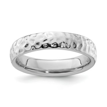 925 Sterling Silver Polished Patterned Stackable Rhodium Ring Size 8-Stackable-Ring for Women