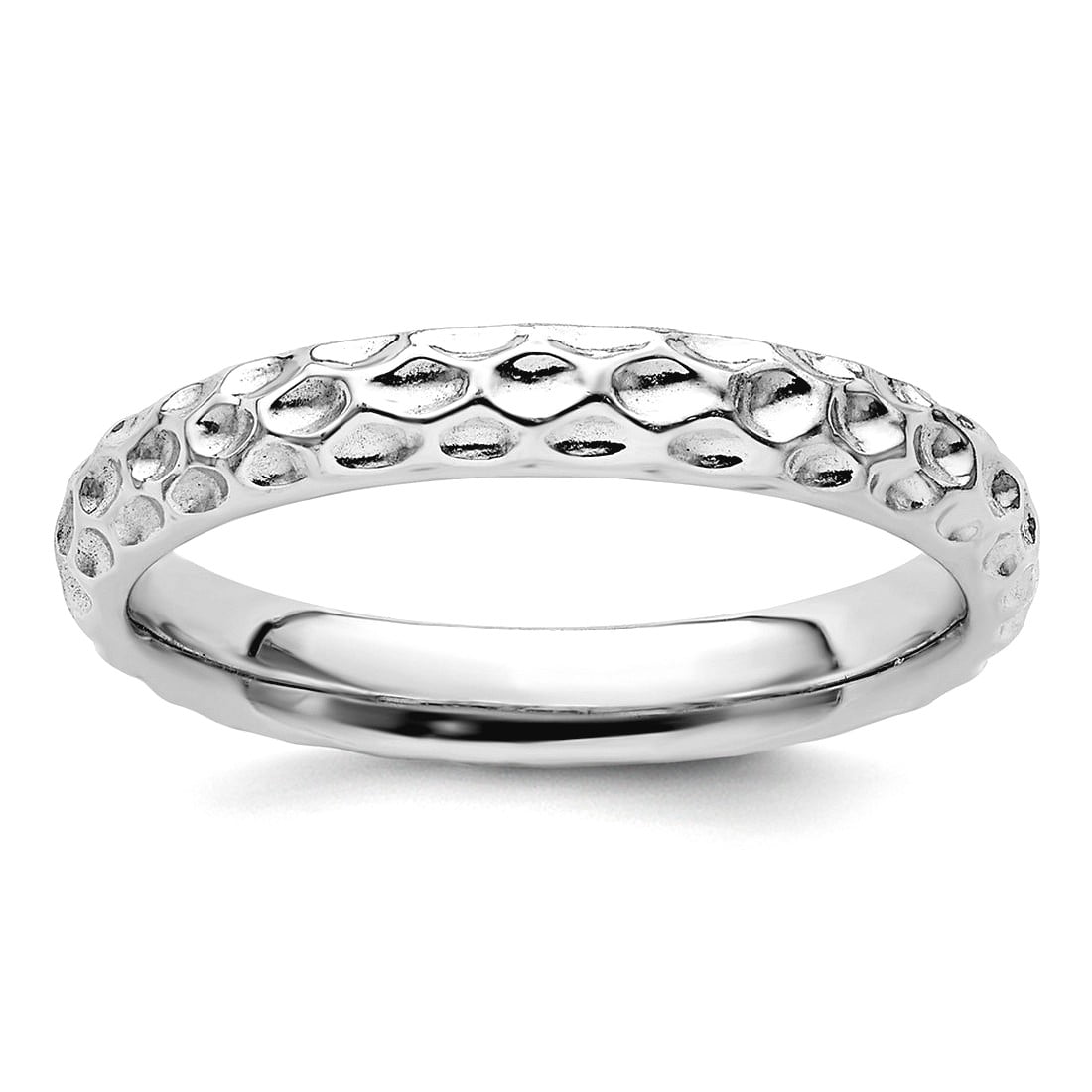 925 Sterling Silver Polished Patterned Stackable Rhodium Ring Size 9 Stackable Ring for Women
