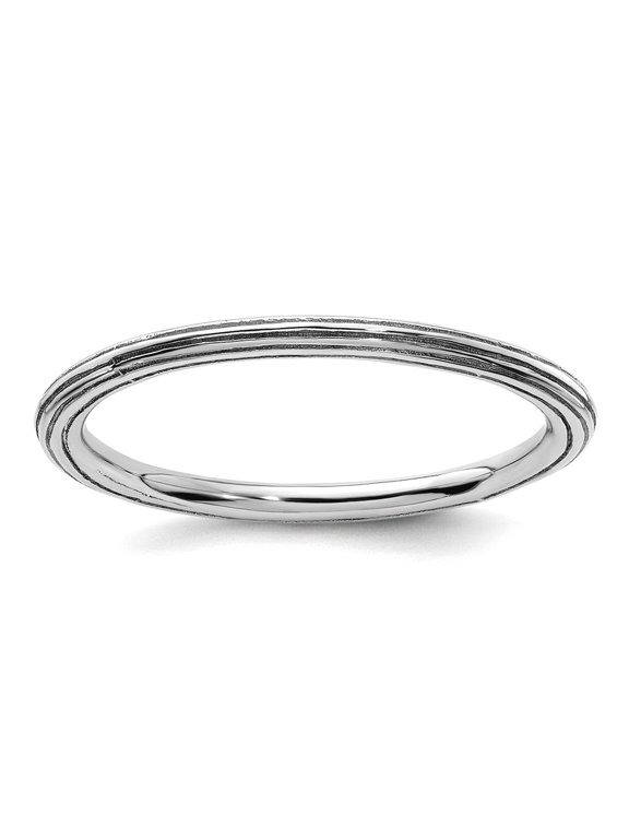 925 Sterling Silver Polished Patterned Stackable Rhodium Step-down Ring Size 6 Stackable Ring for Women