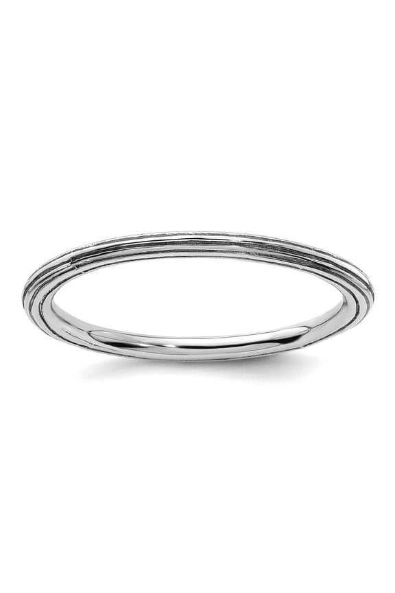 925 Sterling Silver Polished Patterned Stackable Rhodium Step-down Ring Size 6 Stackable Ring for Women