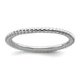 thumbnail image 1 of 925 Sterling Silver Polished Patterned Stackable Rhodium Twisted Ring Size 7 Stackable Ring for Women, 1 of 2