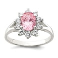 thumbnail image 1 of 925 Sterling Silver Polished Pink Oval Cubic Zirconia Cluster Ring Size 6 2mm Wide Ring for Women, 1 of 2