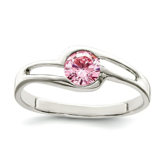 925 Sterling Silver Polished Pink Round Bezel Cubic Zirconia Ring Size 7 2mm Wide Ring for Women
