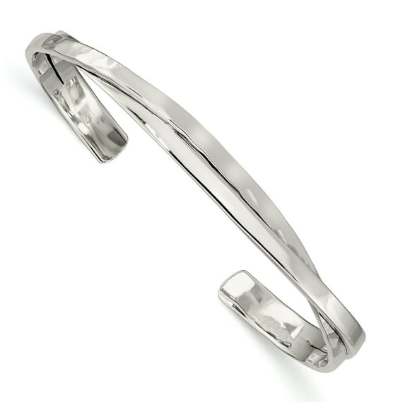 925 Sterling Silver Polished Plain 3mm & Hammered Bands Bangle Bracelet