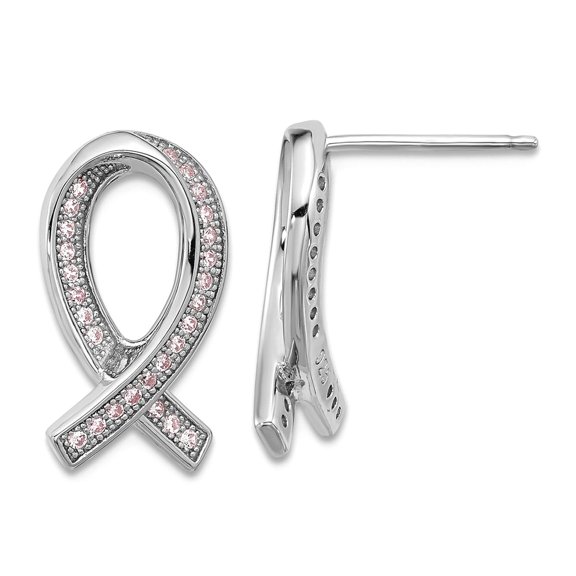 925 Sterling Silver Polished Post Brilliant Embers Rhodium PlatedCubic Zirconia Awareness Ribbon Earrings 18x10mm Wide S