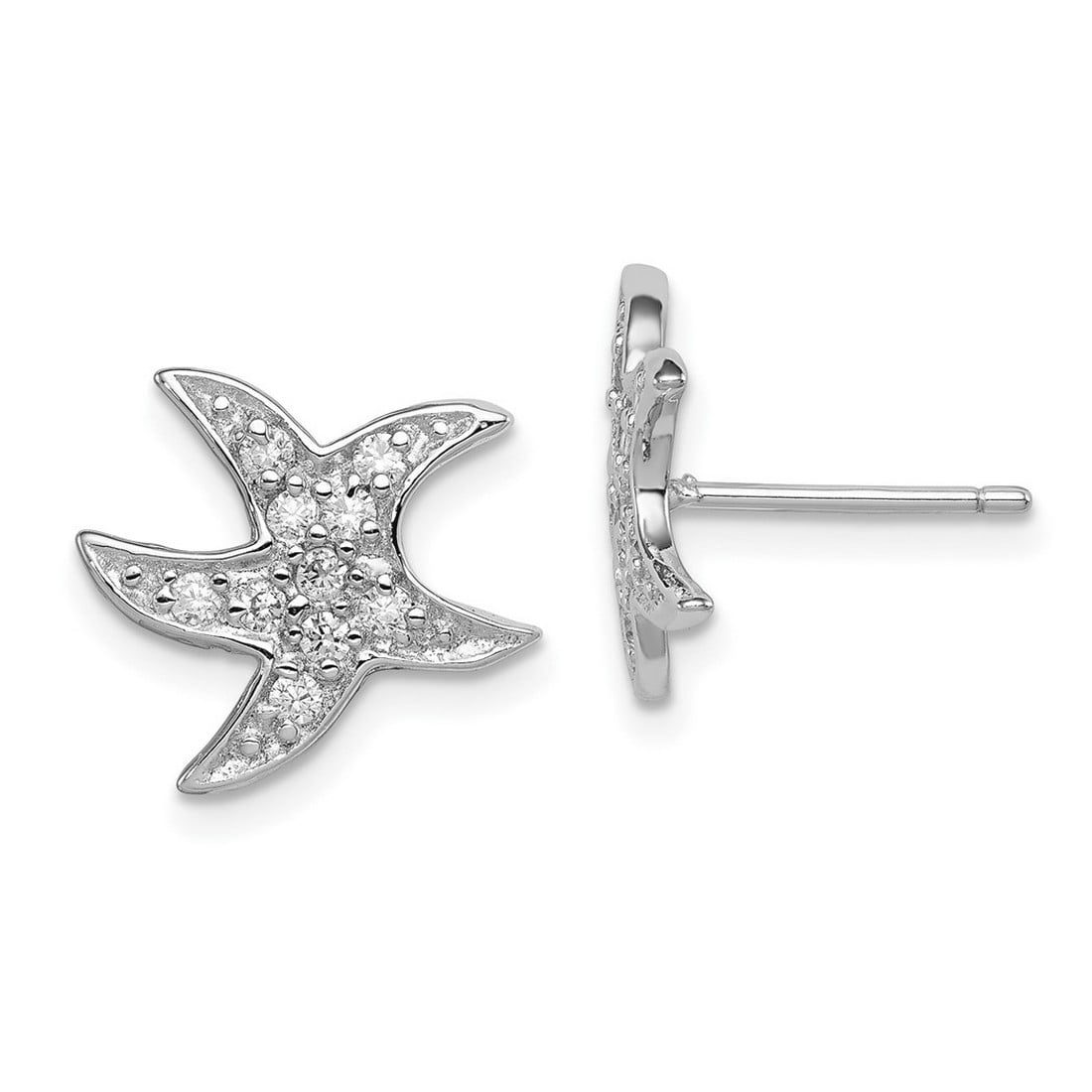 JEWELRYWEB 925 Sterling Silver Polished Post CZ Cubic Zirconia Simulated Diamond Sea shell Nautical Starfish Earrings 14x15mm Wide