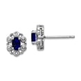 thumbnail image 1 of 925 Sterling Silver Polished Post Created Sapphire and Diamond Earrings 9x7mm Wide Stud Earring for Women, 1 of 2