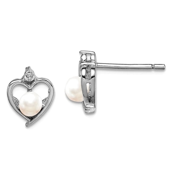 925 Sterling Silver Polished Post Freshwater Cultured Pearl and Diamond Earrings 10x7mm Wide Stud Earring for Women