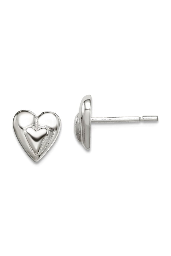 925 Sterling Silver Polished Post Love Heart Earrings 8x8mm Wide Stud Earring for Women - 1.0 Grams