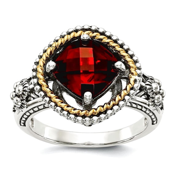 925 Sterling Silver Polished Prong set Oxidized With 14k 2.38Garnet Ring Size 8 Ring for Women
