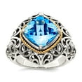 thumbnail image 1 of 925 Sterling Silver Polished Prong set Oxidized With 14k Blue Topaz Ring Size 7-Ring for Women, 1 of 2