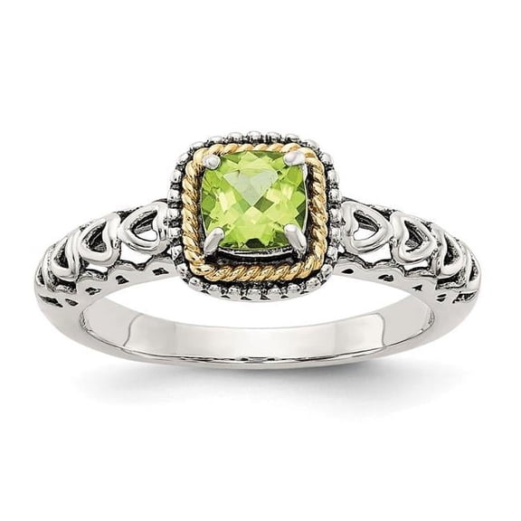 925 Sterling Silver Polished Prong set Artisan Oxidized With 14k Peridot Ring Size 7 Band Style-Ring for Women