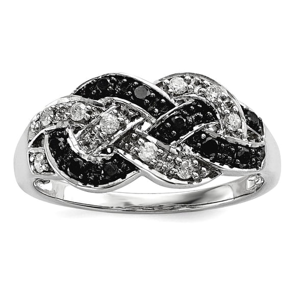 925 Sterling Silver Polished Prong set Black and White Diamond Ring Size 6 2mm Wide Ring for Women