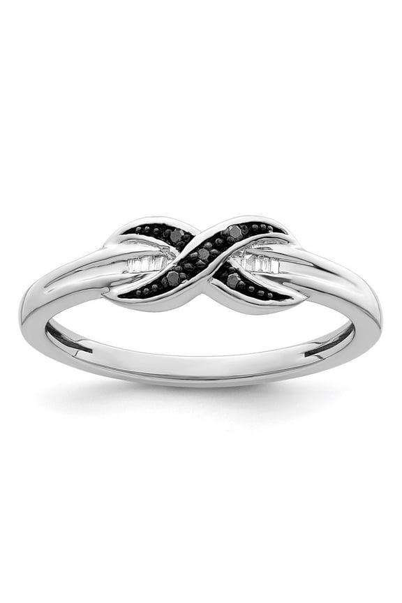 925 Sterling Silver Polished Prong set Channel set Black and White Diamond Ring Size 6 - Ring for Women