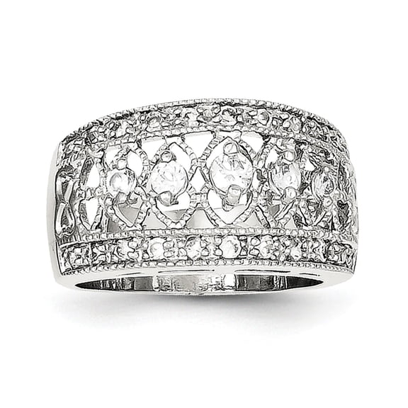925 Sterling Silver Polished Prong set Cubic Zirconia Artisan Oxidized Ring Size 6 Band Style-Ring for Women