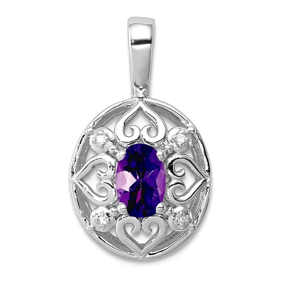925 Sterling Silver Polished Prong set Amethyst Diamond Pendant Necklace 20x12mm Wide Pendant for Women