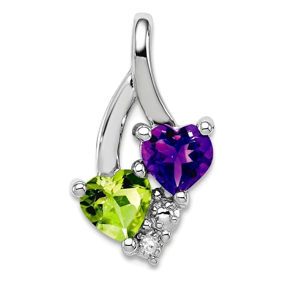 925 Sterling Silver Polished Prong set Amethyst Peridot Diamond Pendant Necklace 19x11mm Wide Pendant for Women