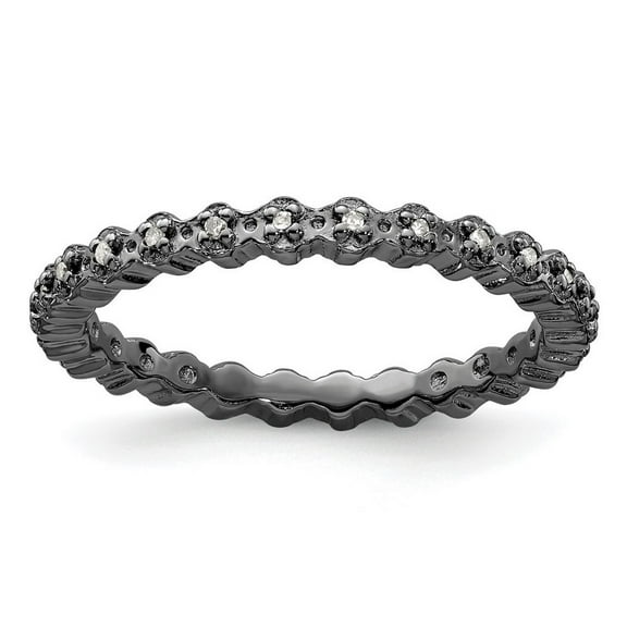 925 Sterling Silver Polished Prong set Patterned Ruthenium plating Stackable Diamond Black Plated Ring Size 9 - Stackabl