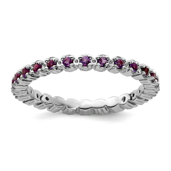 925 Sterling Silver Polished Prong set Patterned Amethyst Ring Size 7 Ring for Women - .40 cwt