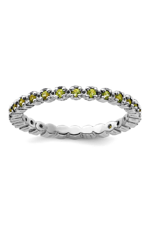 925 Sterling Silver Polished Prong set Patterned Stackable Peridot Ring Size 6 Stackable Ring for Women