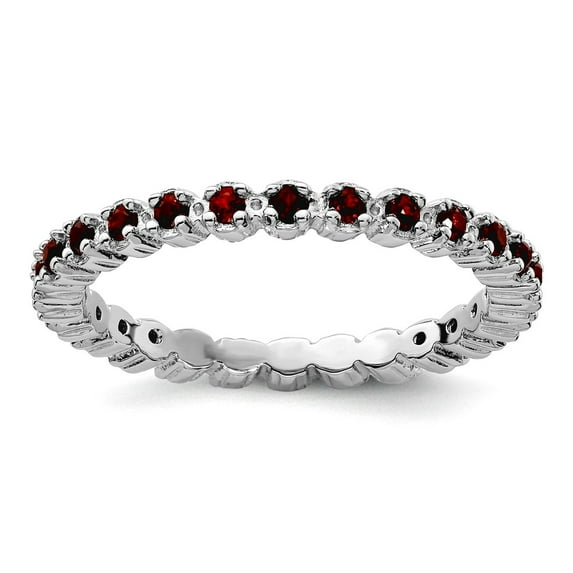 925 Sterling Silver Polished Prong set Patterned Stackable Garnet Ring Size 10 Stackable Ring for Women