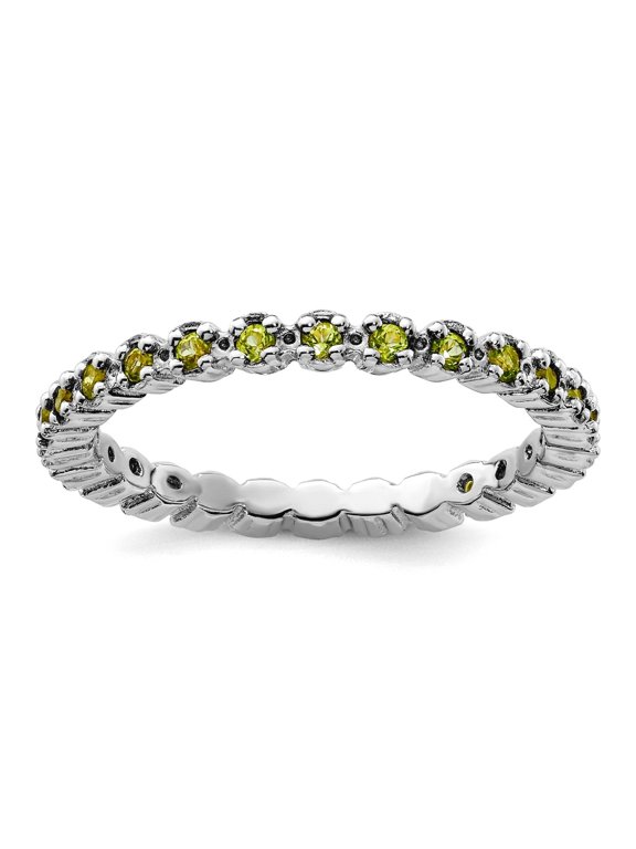 925 Sterling Silver Polished Prong set Patterned Stackable Peridot Ring Size 7 Stackable Ring for Women