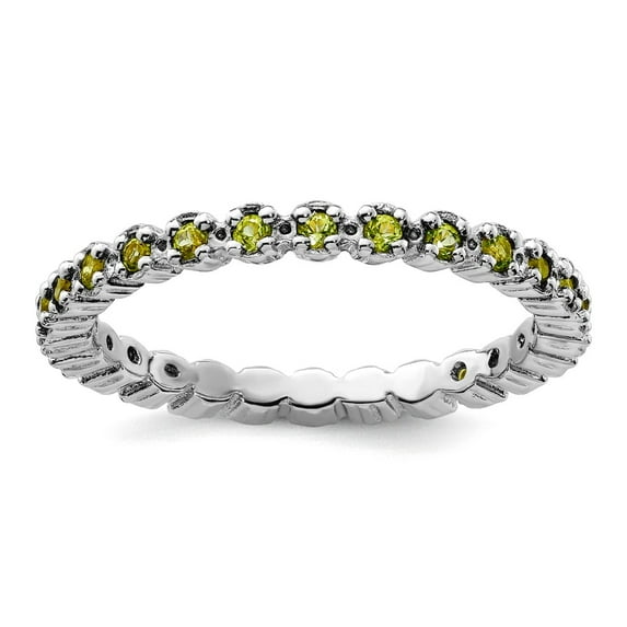 925 Sterling Silver Polished Prong set Patterned Stackable Peridot Ring Size 7 Stackable Ring for Women