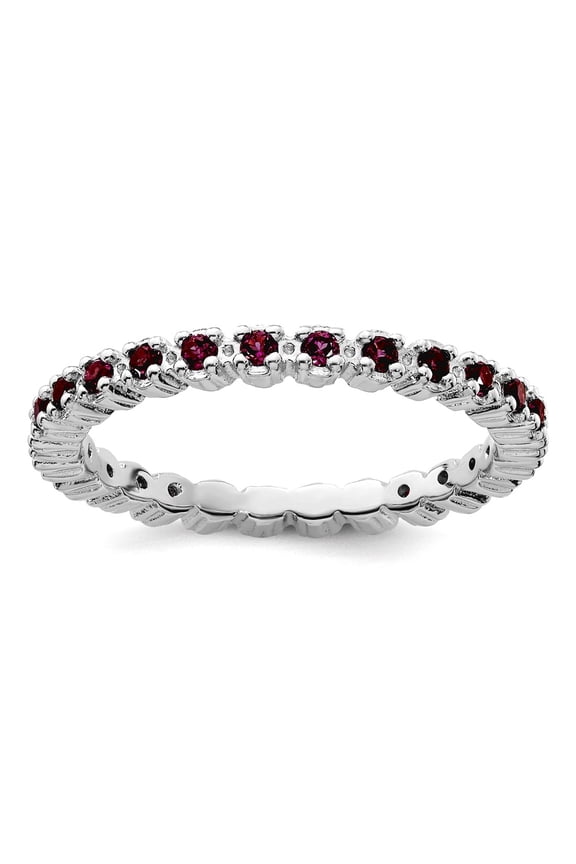 925 Sterling Silver Polished Prong set Patterned Stackable Rhodolite Garnet Ring Size 6 Stackable Ring for Women
