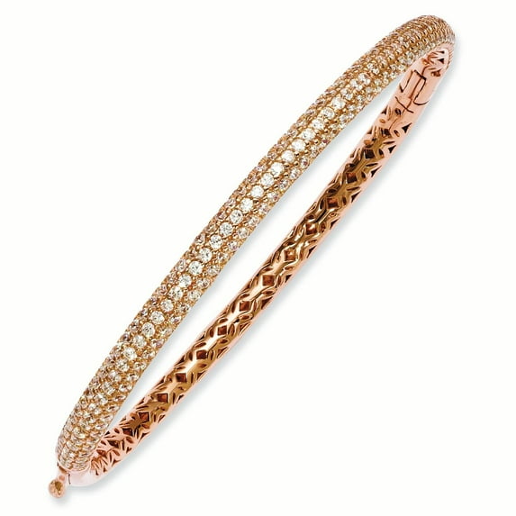 Sterling Silver Pavé Rose-tone 175 Stone CZ Hinged Bangle