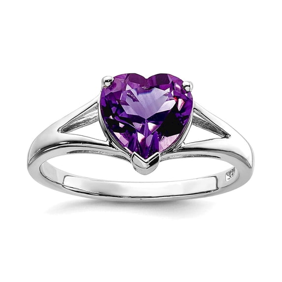 925 Sterling Silver Polished Prong set Rhodium Amethyst Ring Size 7 2mm Wide Ring for Women