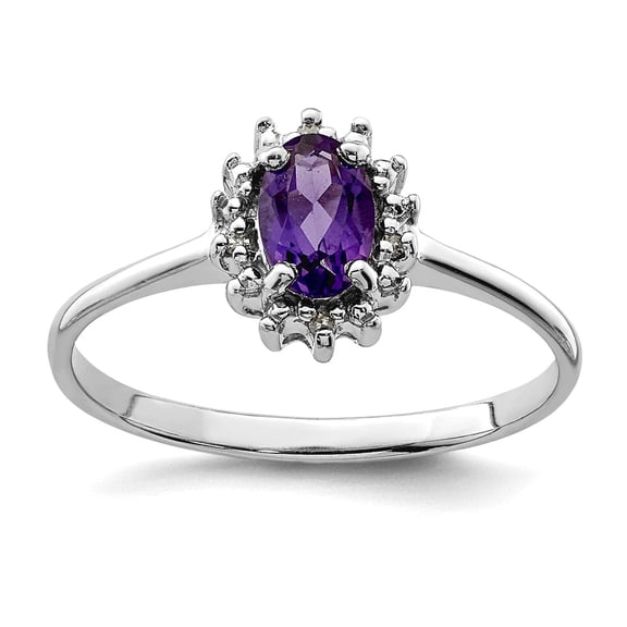 925 Sterling Silver Polished Prong set Rhodium Amethyst and Diamond Ring Size 7 2mm Wide Ring for Women