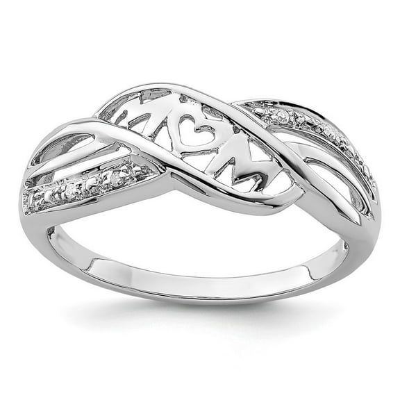 925 Sterling Silver Polished Prong set Rhodium Plated Diamond Love Heart Mom Ring Size 7 Measures 2mm Wide - Ring for Wo