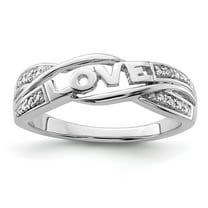 925 Sterling Silver Polished Prong set Rhodium Plated Diamond Love Ring Size 7 Measures 2mm Wide - Statement Ring for Wo