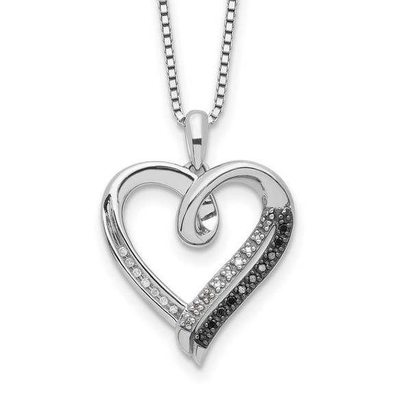 925 Sterling Silver Polished Prong set Spring Ring Black and White Diamond Love Heart Pendant Necklace Measures 19mm Wid