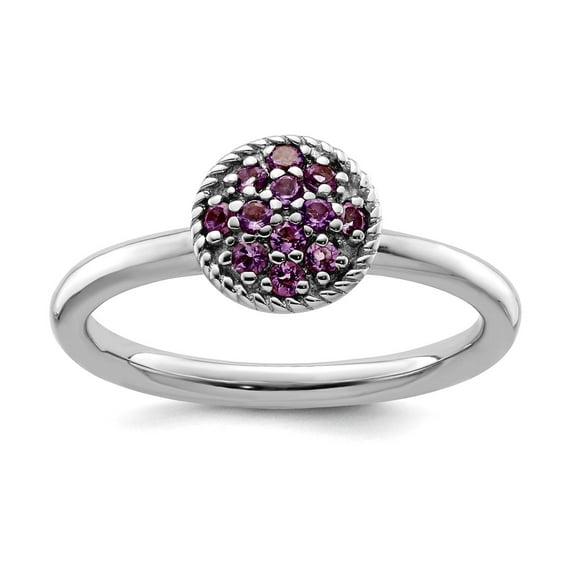 925 Sterling Silver Polished Prong set Stackable Amethyst Rhodium Ring Size 6 Stackable Ring for Women
