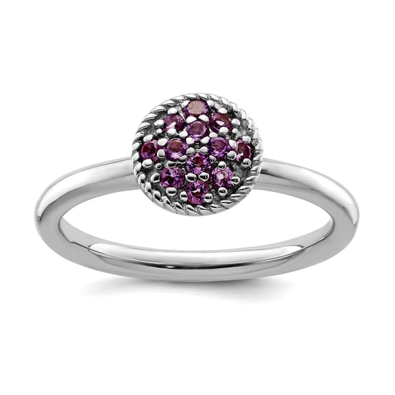 925 Sterling Silver Polished Prong set Stackable Amethyst Rhodium Ring Size 8 Stackable Ring for Women