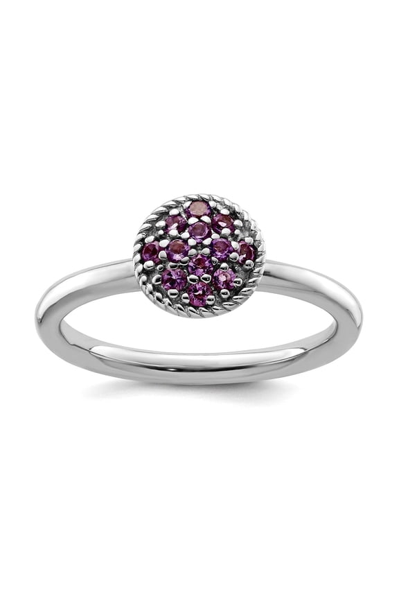 925 Sterling Silver Polished Prong set Stackable Amethyst Rhodium Ring Size 8 Stackable Ring for Women