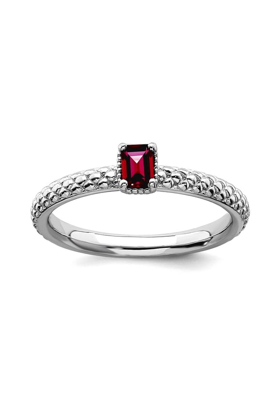 925 Sterling Silver Polished Prong set Stackable Created Ruby Single Stone Ring Size 7 Stackable Ring for Women