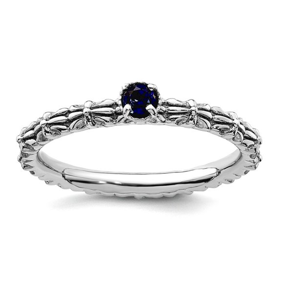 925 Sterling Silver Polished Prong set Stackable Created Sapphire Single Stone Ring Size 9 Stackable Ring for Women