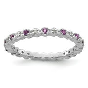 JEWELRYWEB 925 Sterling Silver Polished Prong set Stackable Expressions Amethyst and Diamond Ring Size 9 Jewelry for Women