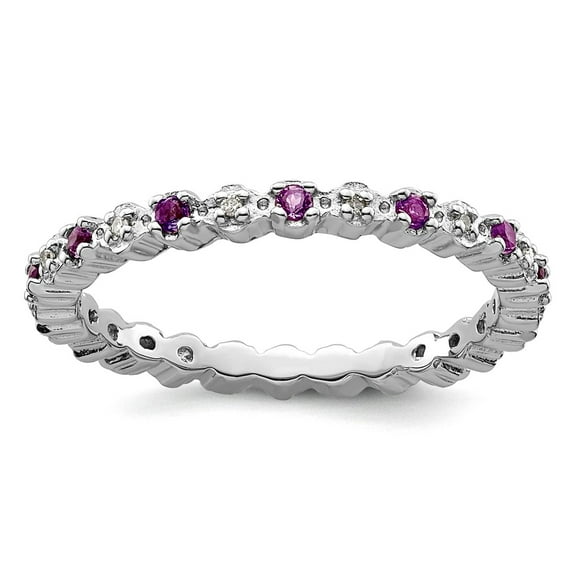 925 Sterling Silver Polished Prong set Stackable Amethyst and Diamond Ring Size 9 Stackable Ring for Women