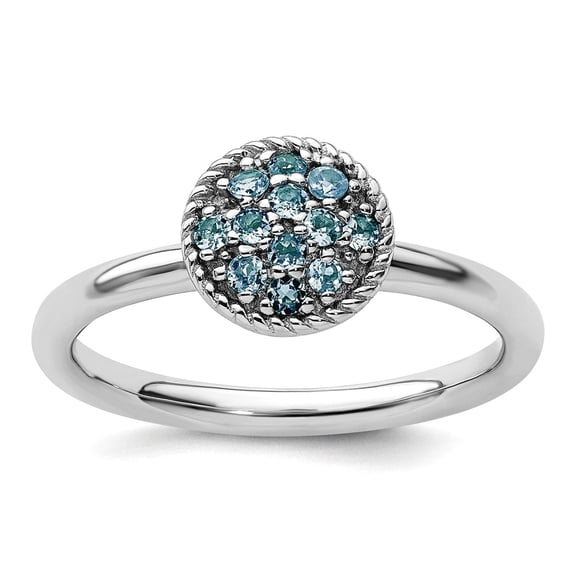 925 Sterling Silver Polished Prong set Stackable Blue Topaz Rhodium Ring Size 7 Stackable Ring for Women
